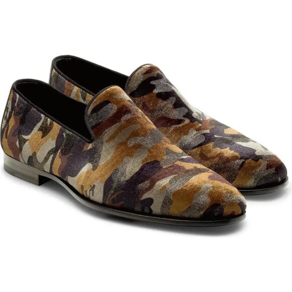 Magnanni Jareth Camo Velvet Loafer in Kaky/Black
